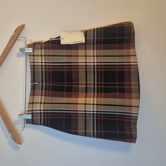 NWT Wilfred Aritzia Plaid Mini Skirt Brown Beige Preppy Dark Academia Size 00 - Picture 4 of 11